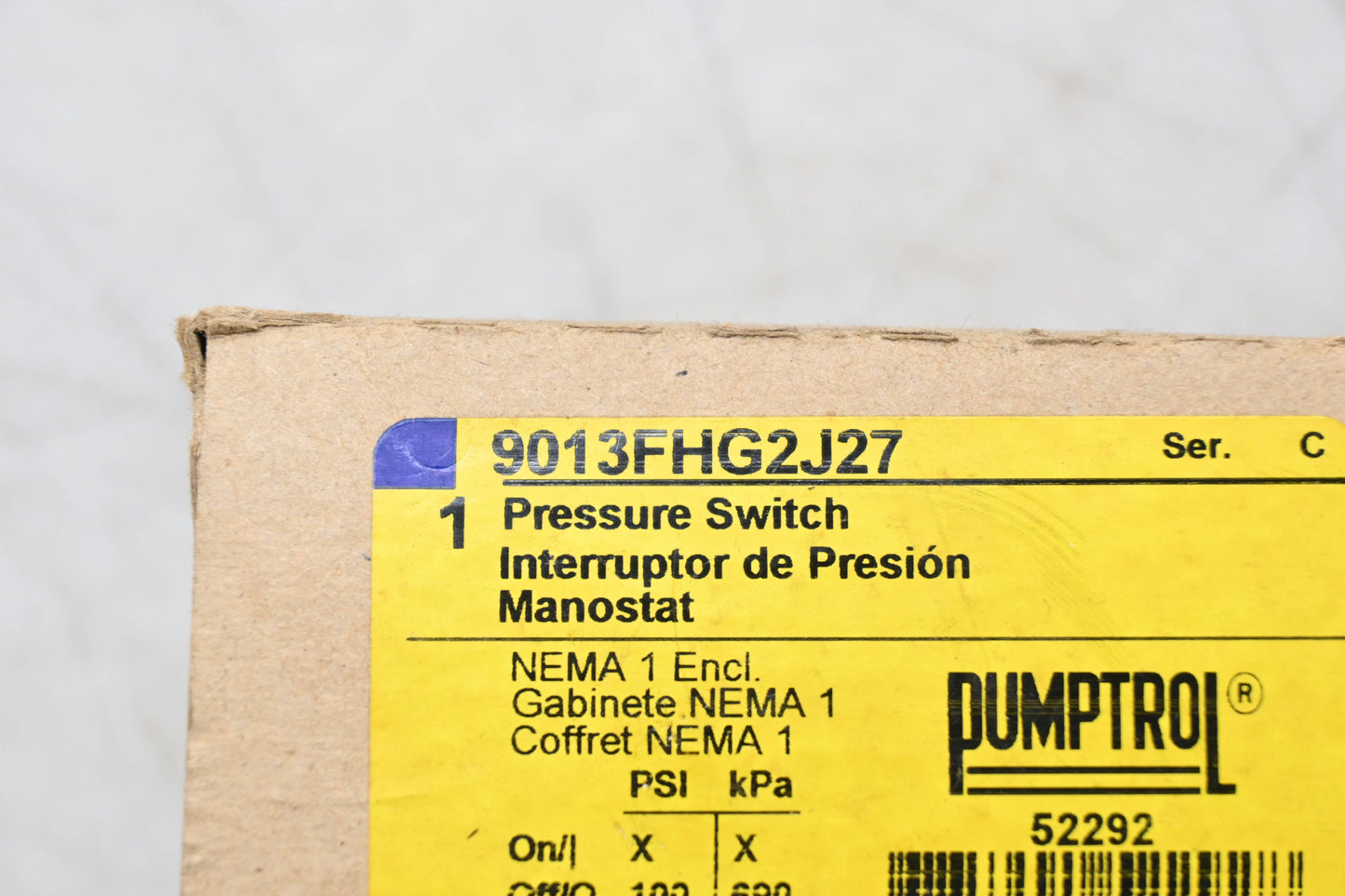 Square D 9013FHG2J27 Pumptrol Pressure Switch NOS