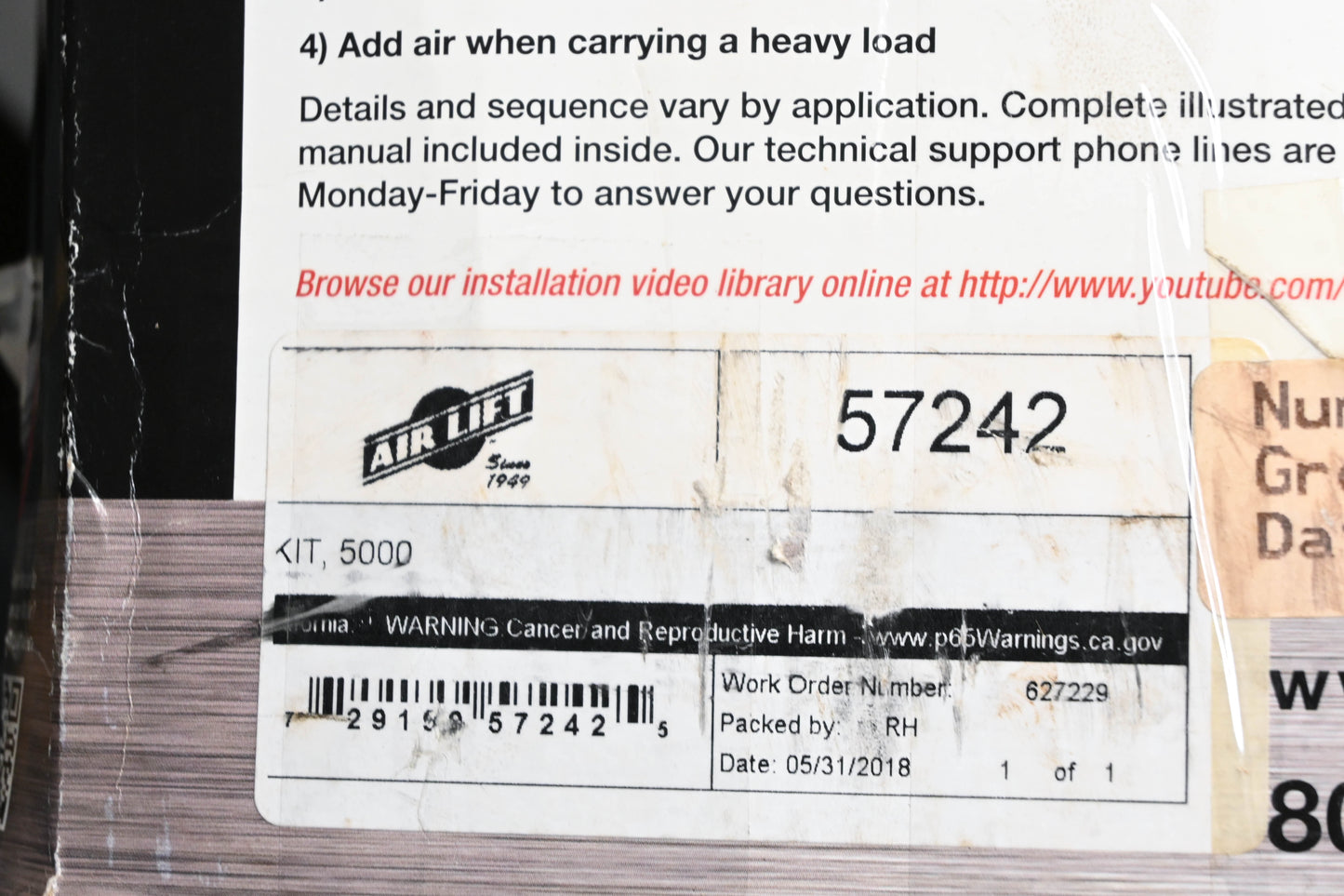 Air Lift 57242 96-06 E-450 Load Lifter 5000 Air Spring Kit NOS