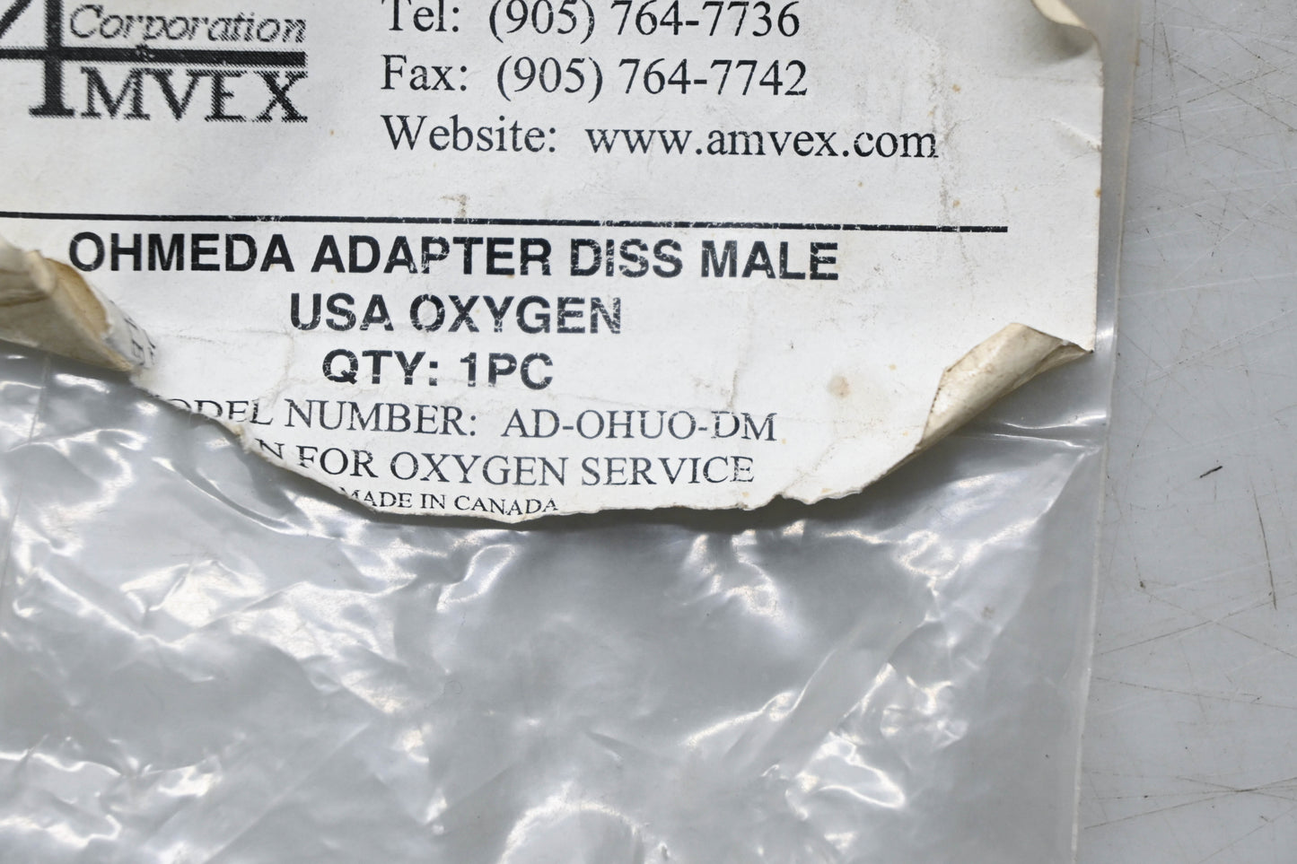 Amvex Corporation AD-OHUO-DM Ohmeda DISS Male Adapter NOS
