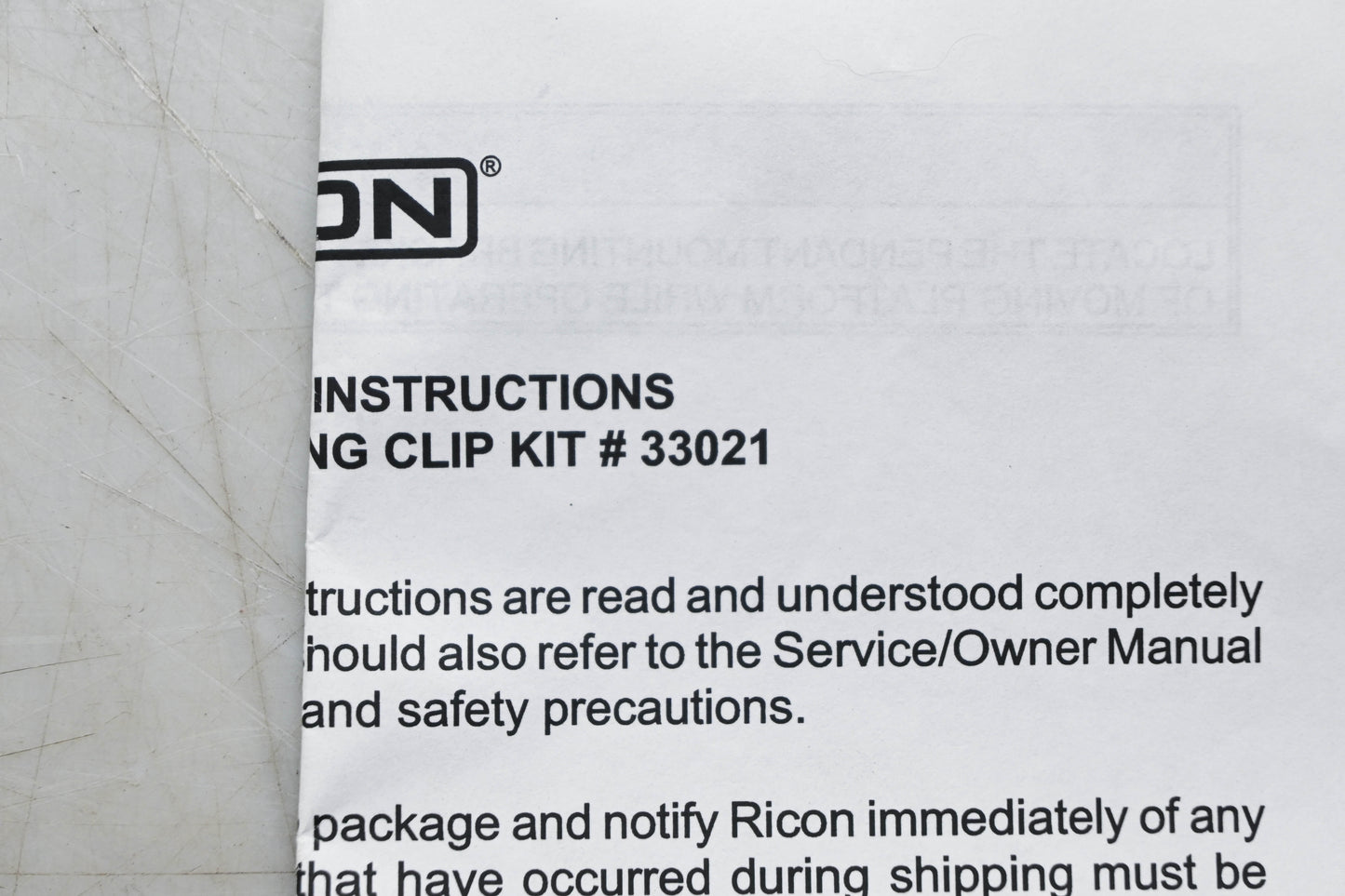 Ricon 33021 Pendant Mounting Clip Kit NOS