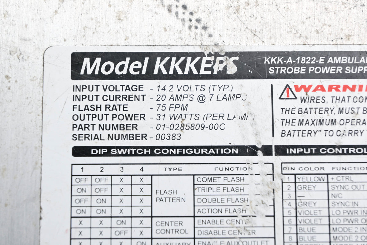Whelen 01-0285809-00C, KKK-A-1822-E Ambulance Strobe Power Supply