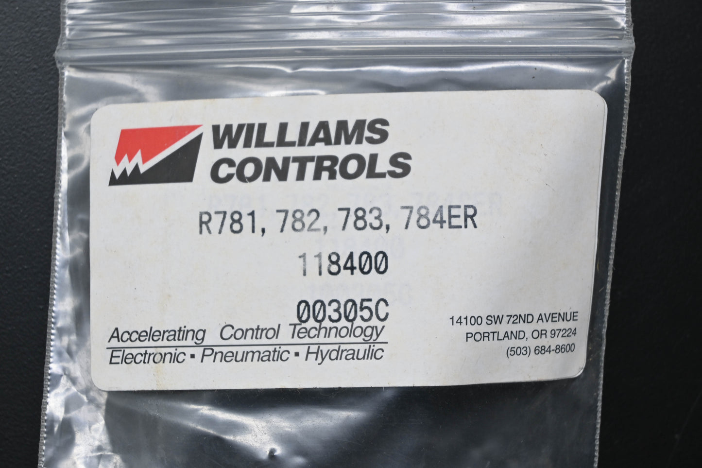 Williams Controls 118400 R781 782 783 784SER Control Valves Repair Kit NOS