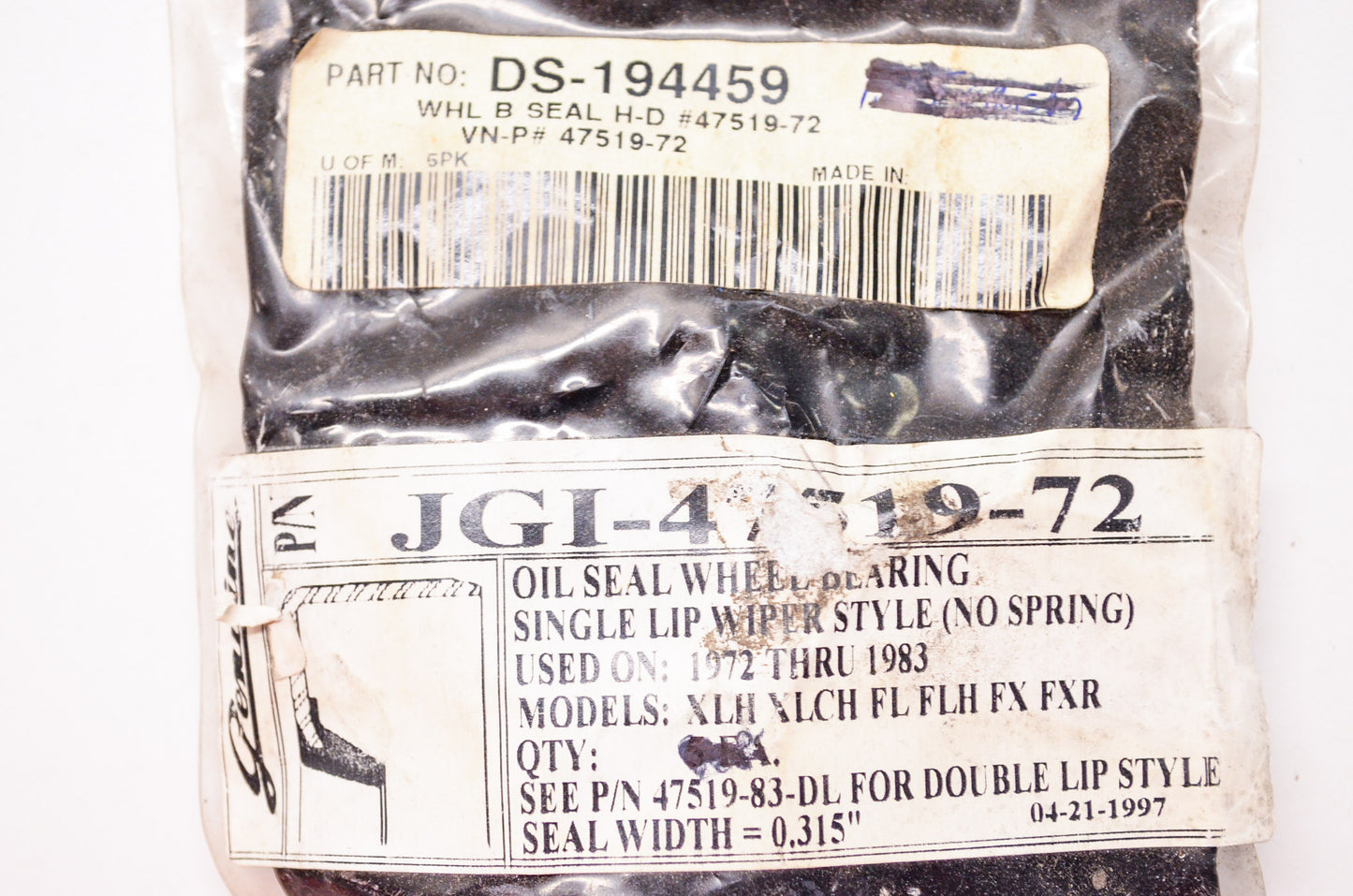 New James Gaskets Wheel Bearing Seal 0.315' W XLH XLCH FL FLH FX FXR Qty 2 NOS
