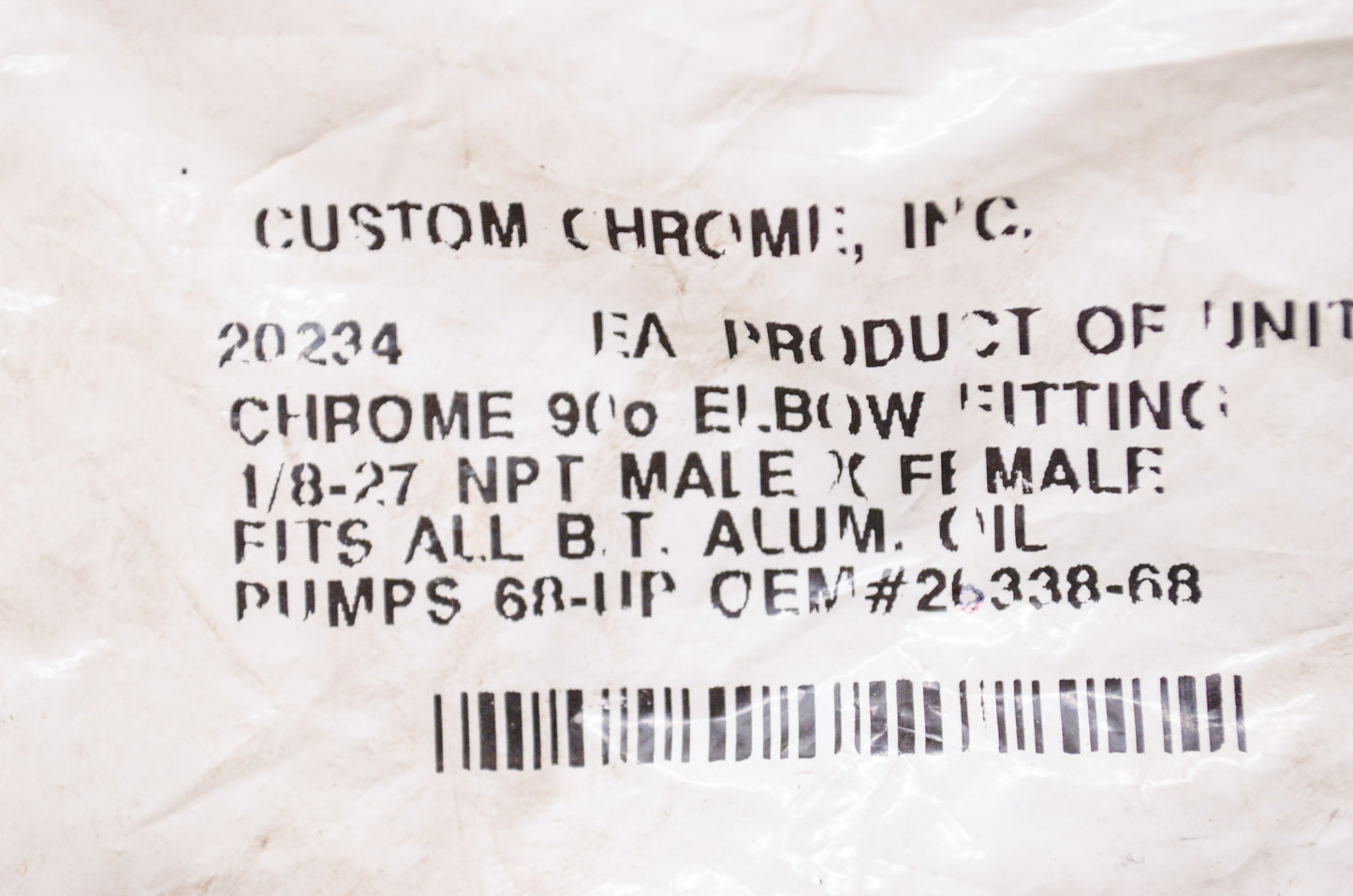 New Custom Chrome Elbow Fitting 90 Deg 1/8-27 NPT Harley Davidson Big Twin NOS