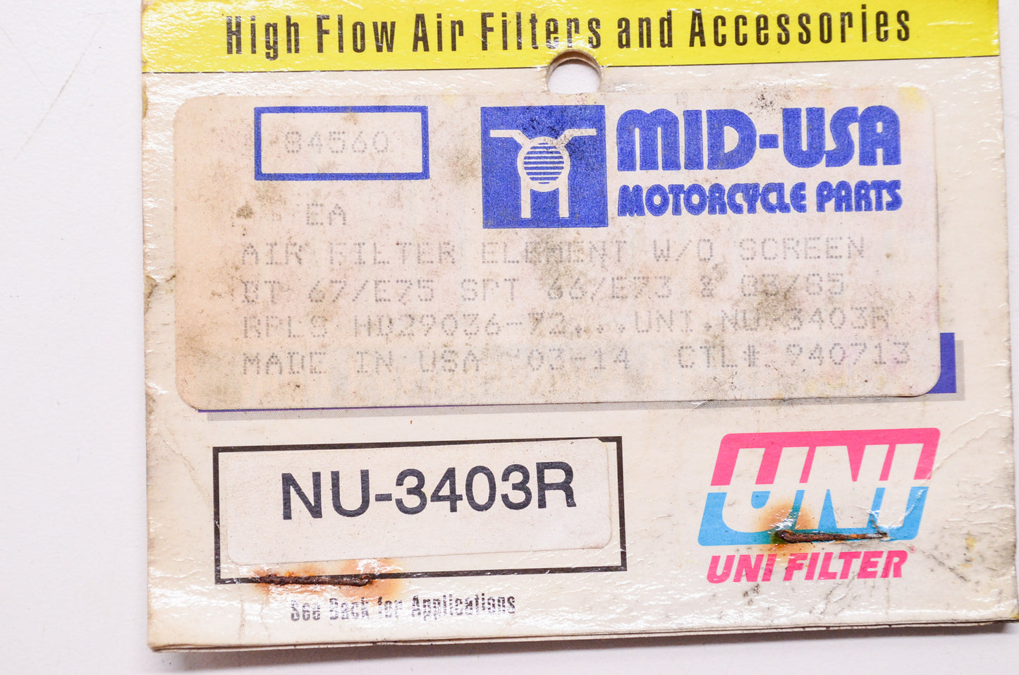 New UNI High Performance Harley Davidson Replacement Air Filter NOS