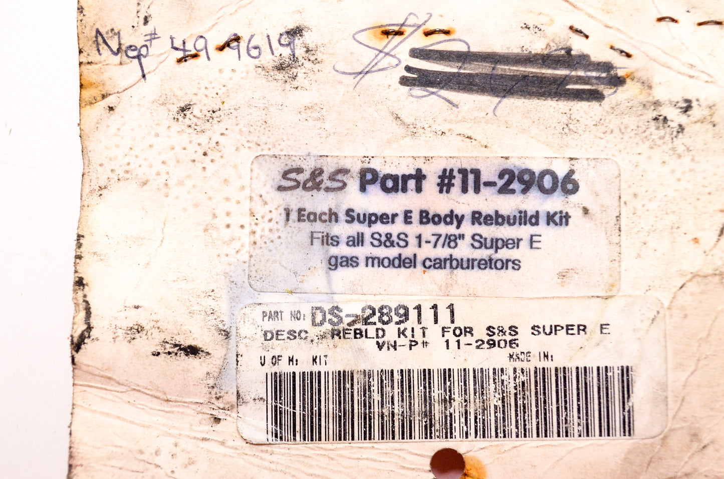 Super E Body Rebuild Kit 1-7/8' Gas Model Carburetor NOS