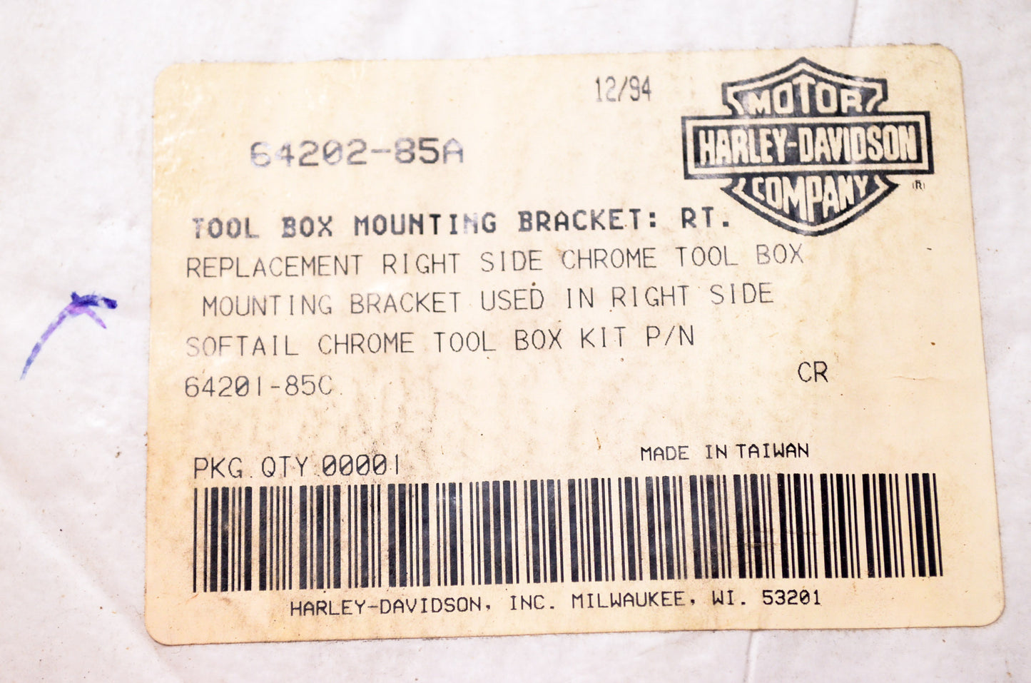 New OEM Harley Davidson Chrome Right Tool Box Mounting Bracket Softail NOS