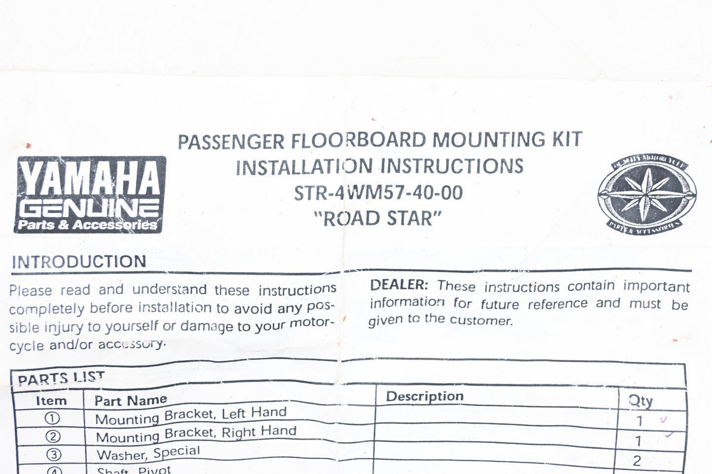 New OEM Yamaha 4XY-27430-00-00 Passenger Floorboard Mounting Kit NOS