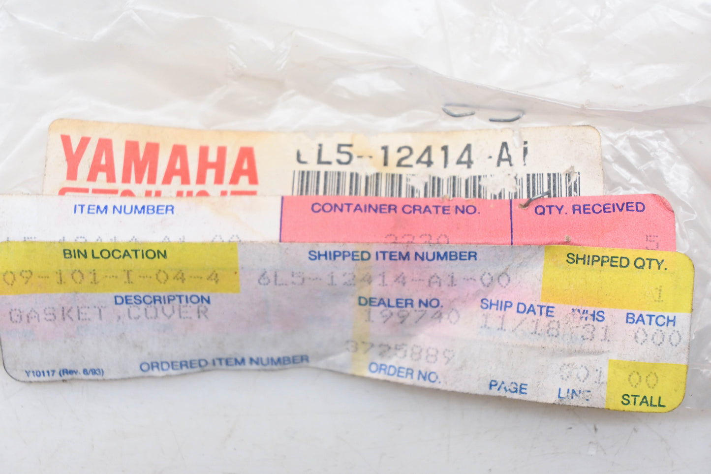 New OEM Yamaha 6L5-12414-A1-00 Crankcase Cover Gasket NOS