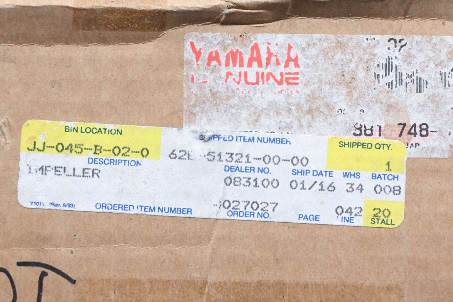 New OEM Yamaha 62E-51321-00-00 Impeller NOS