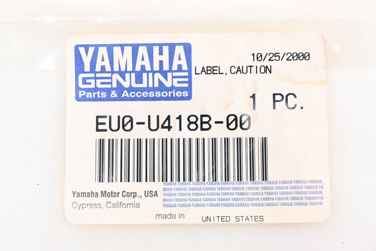 New OEM Yamaha EU0-U418B-00-00 Caution Label Decal NOS