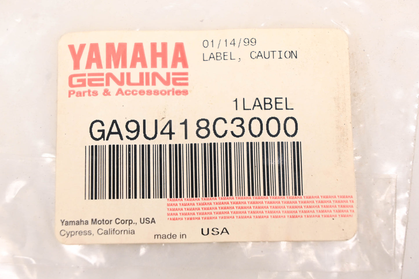 New OEM Yamaha GA9-U418C-30-00 Fire Extinguisher Label Decal NOS