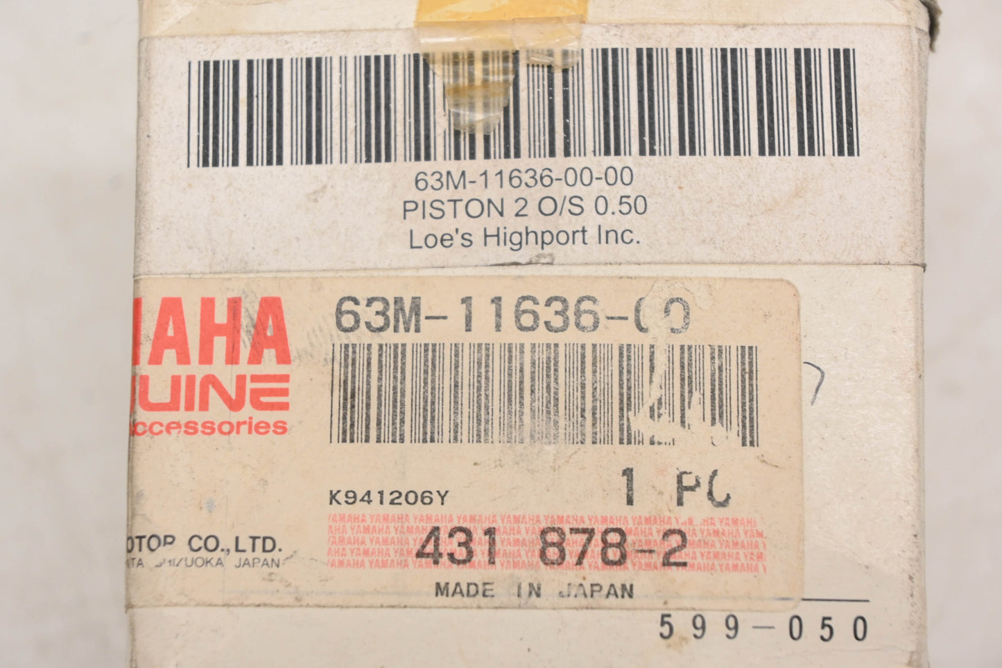 New OEM Yamaha 63M-11636-00-00 Piston .50mm O/S NOS