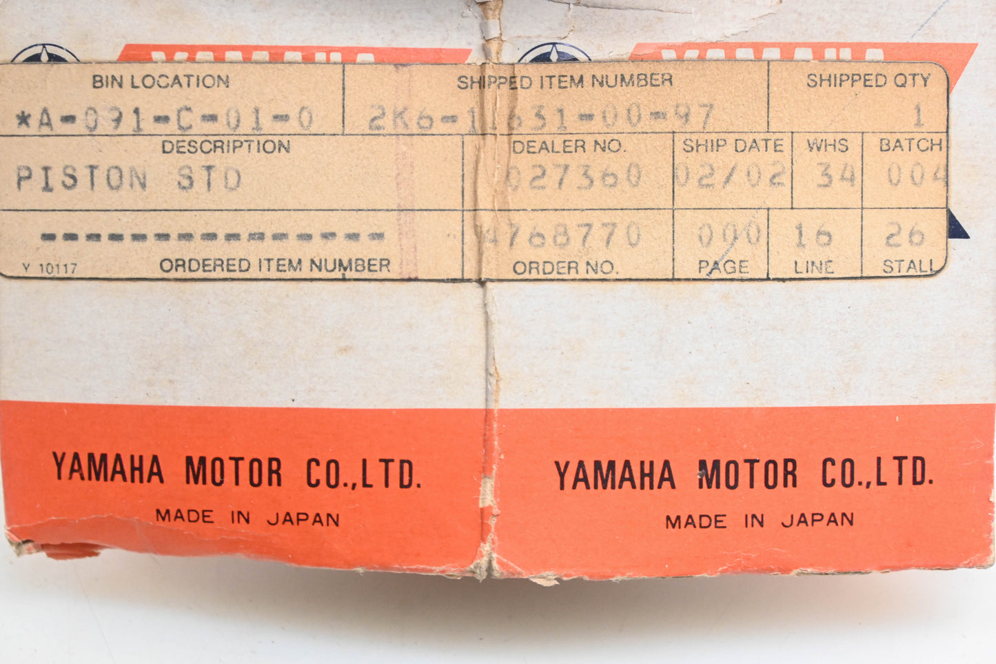 New OEM Yamaha 2K6-11631-00-97 Piston STD NOS
