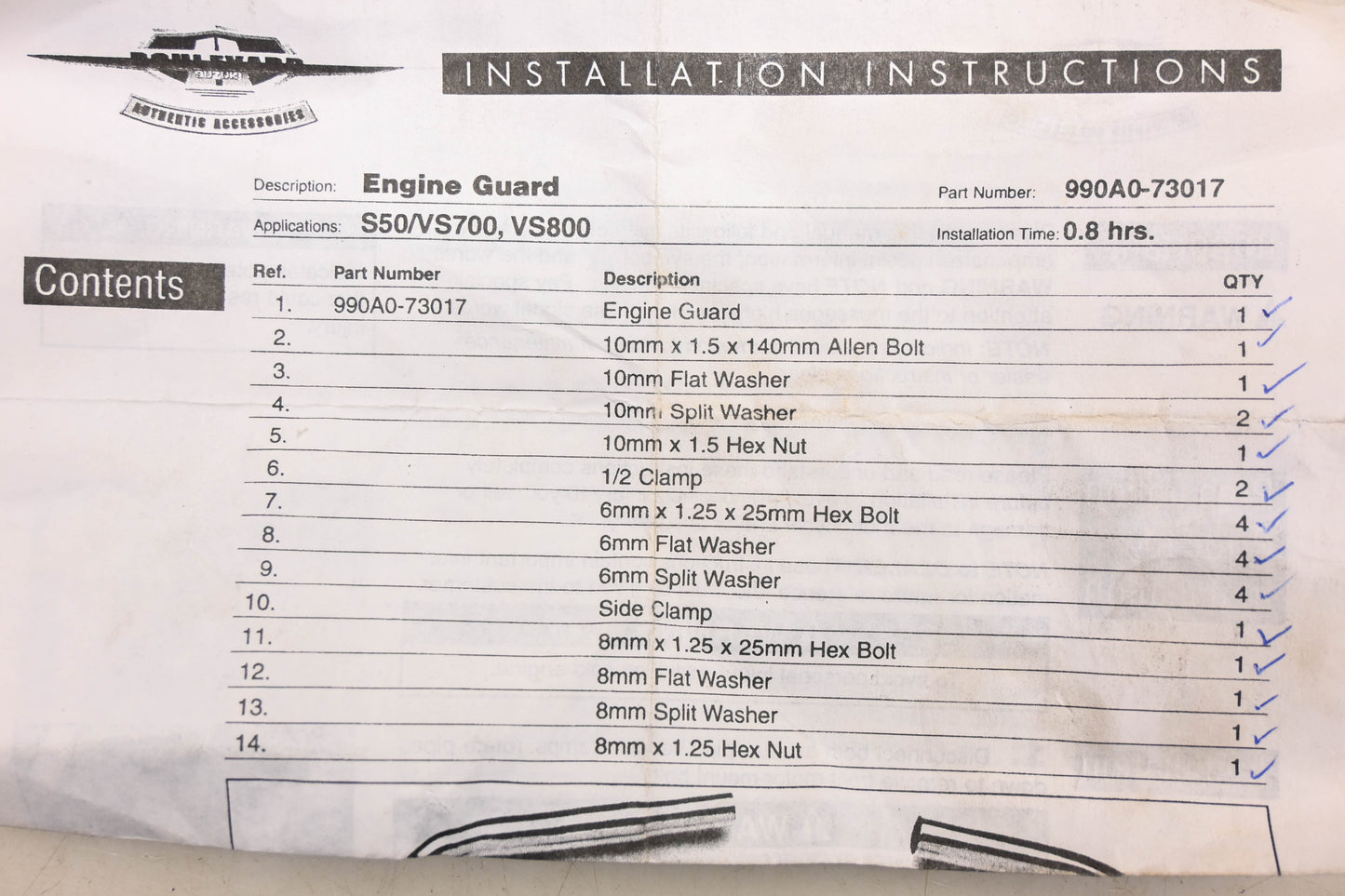 New OEM Suzuki 990A0-73017 Engine Guard Kit S50 VS700 VS800 NOS