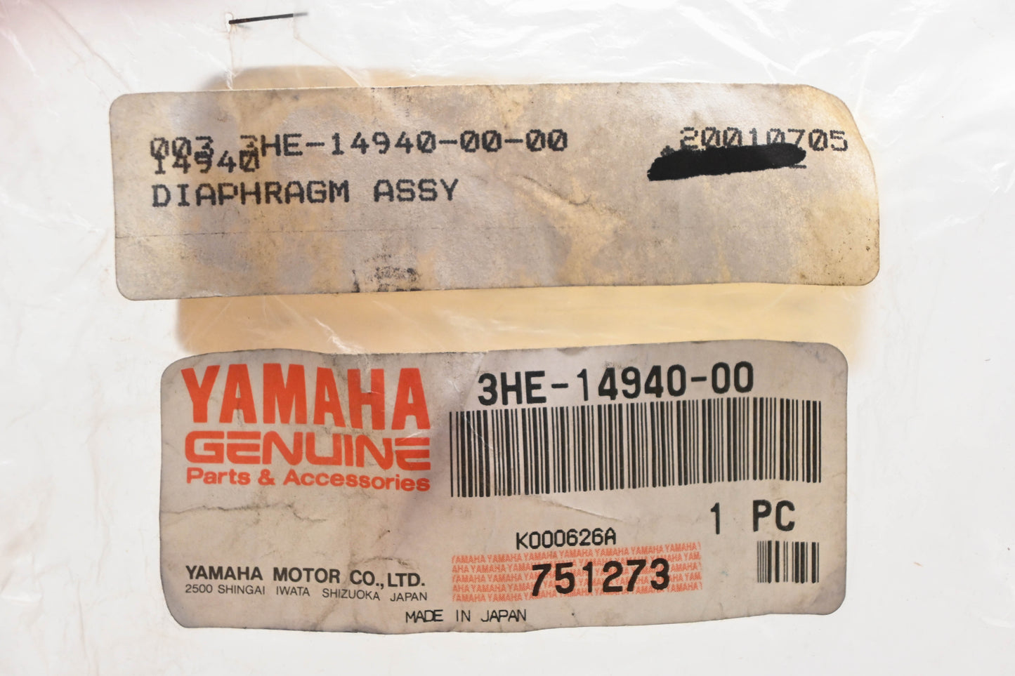 New OEM Yamaha 3HE-14940-00-00 Carburetor Slide Diaphragm Assembly NOS