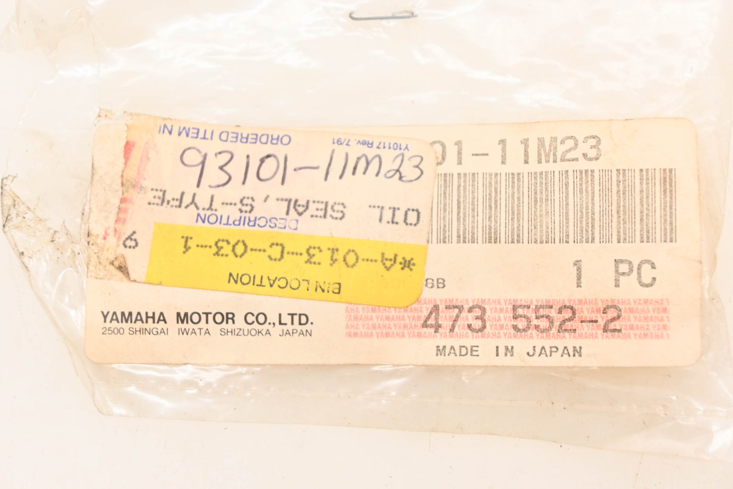 New OEM Yamaha 93101-11M23-00 S-Type Oil Seal NOS