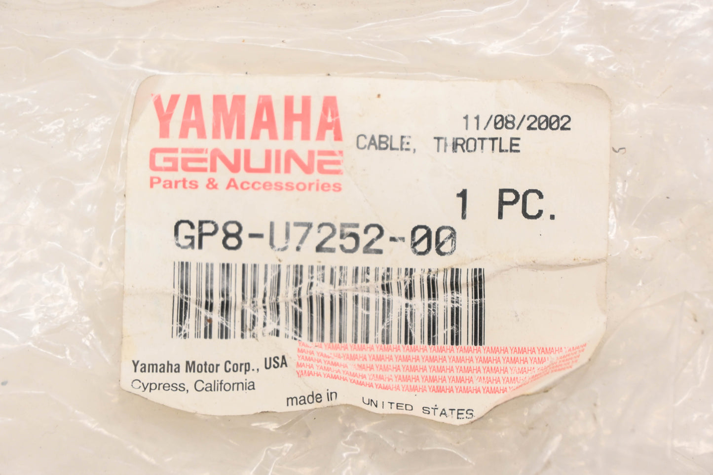 New OEM Yamaha GP8-U7252-00-00 Throttle Cable NOS