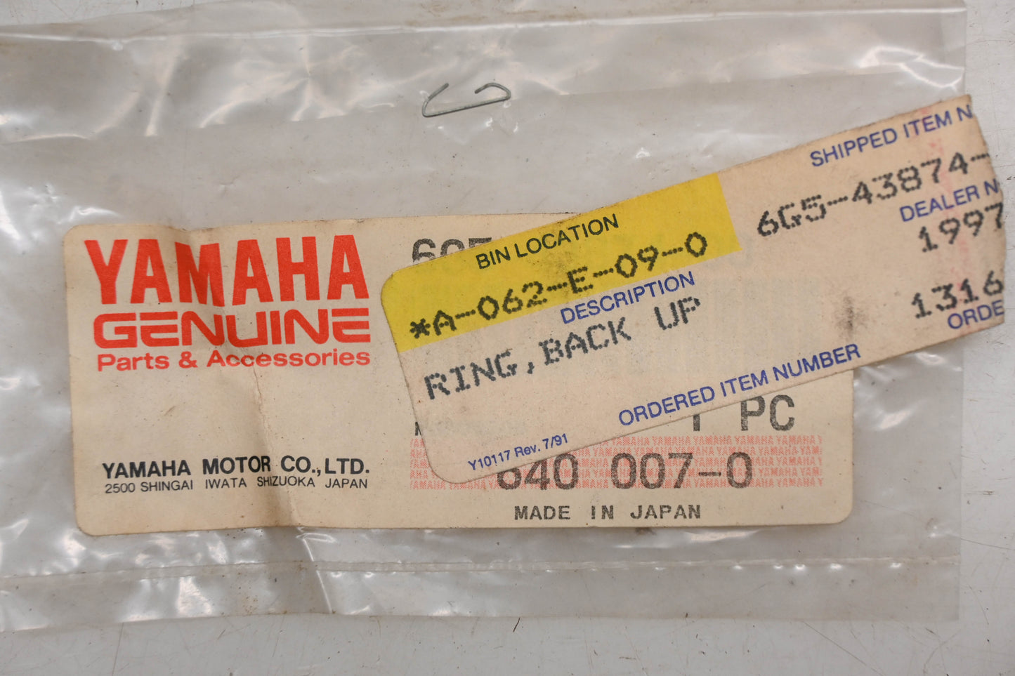 New OEM Yamaha 6G5-43874-00-00 Back Up Ring NOS