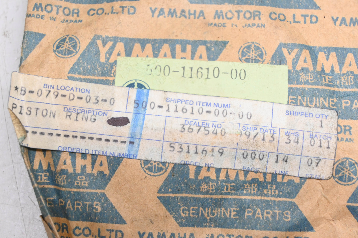 New OEM Yamaha 500-11610-00-00 Piston Ring Kit NOS