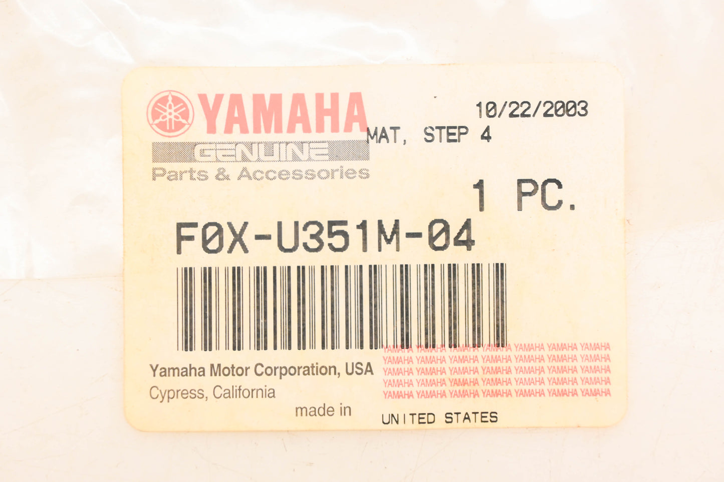 New OEM Yamaha F0X-U351M-04-00 Step Mat #4 NOS
