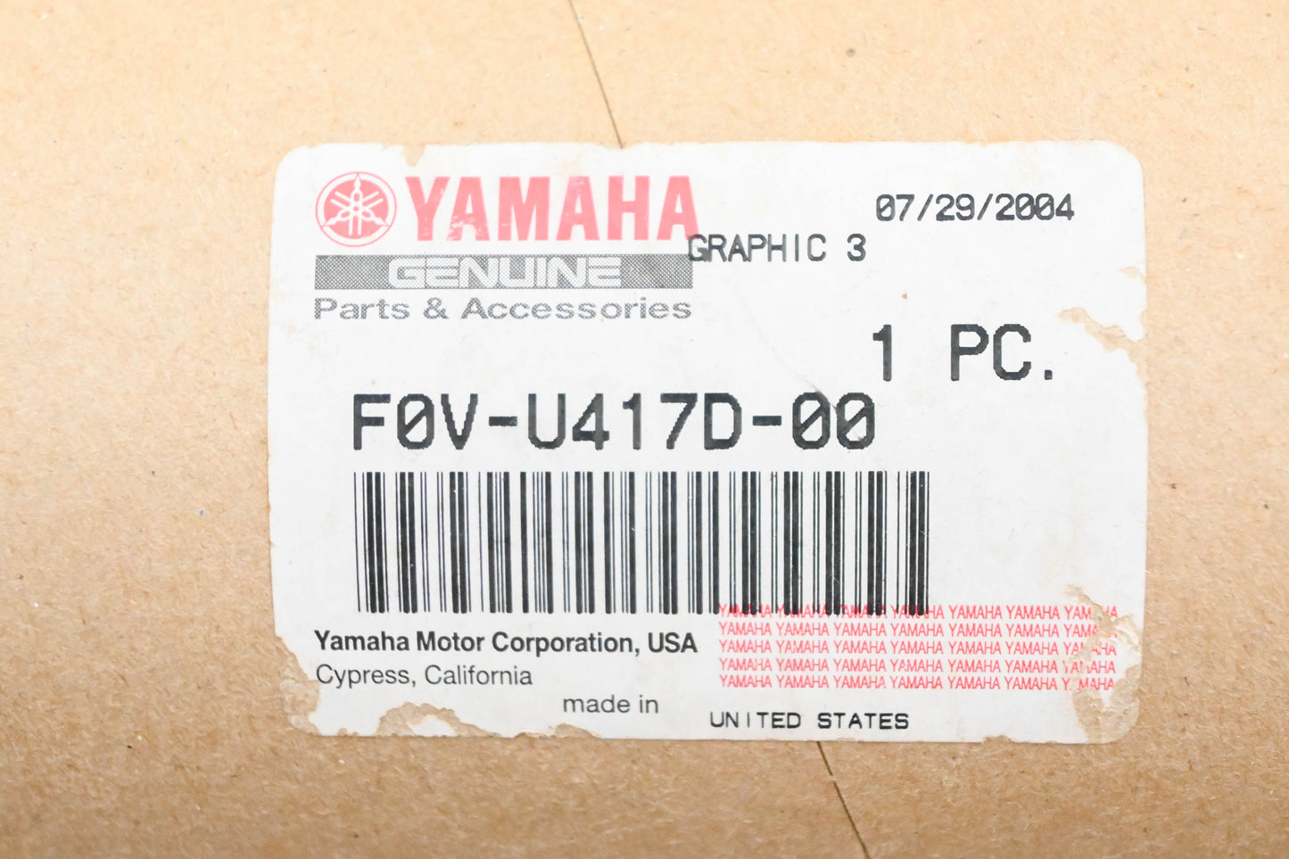 New OEM Yamaha F0V-U417D-00-00 WaveRunner Graphic Decal #3 NOS