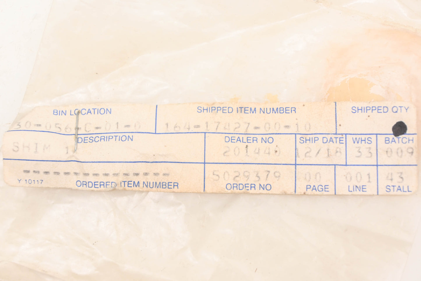 New OEM Yamaha 164-17427-00-10 Shim NOS