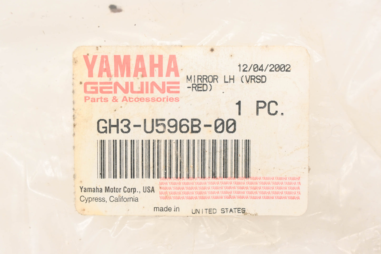 New OEM Yamaha GH3-U596B-00-00 Red Lefthand Side Mirror Assembly NOS