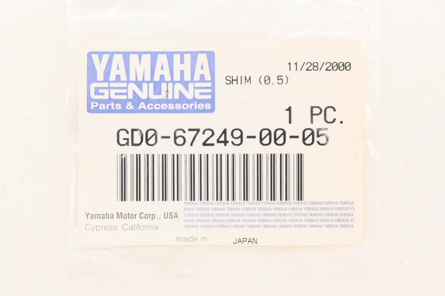 New OEM Yamaha GD0-67249-00-05 Shim NOS