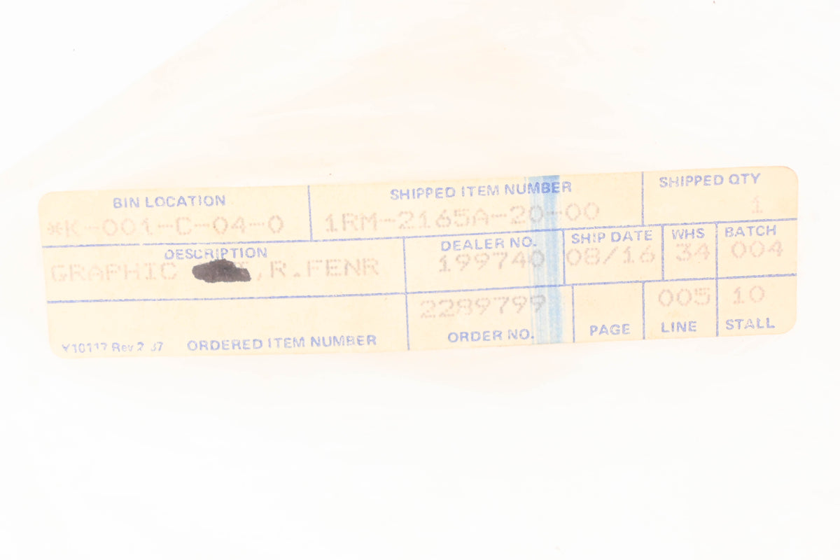 New OEM Yamaha 1RM-2165A-20-00 Right Front Fender Graphic Decal Kit NOS