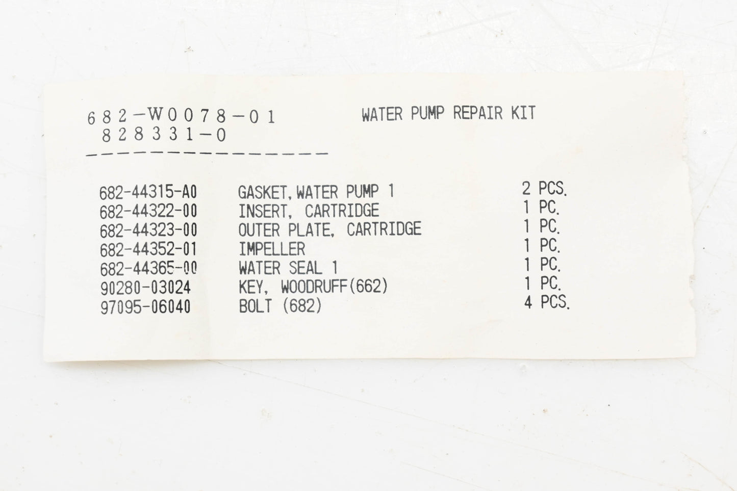 New OEM Yamaha 682-W0078-01-00 Water Pump Repair Kit NOS