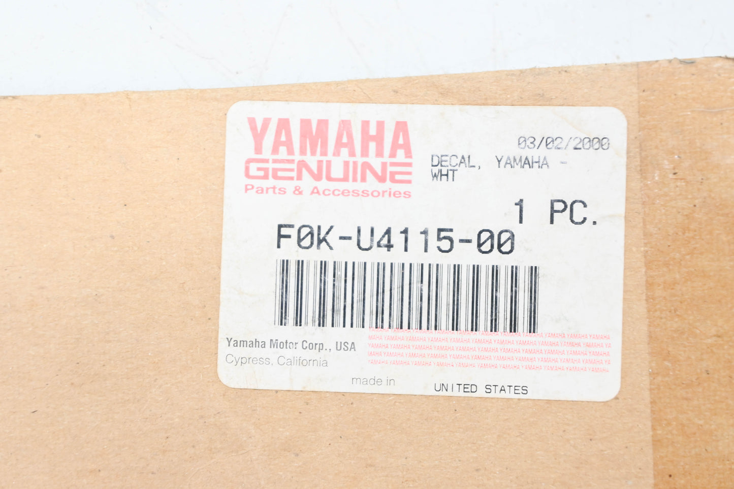 New OEM Yamaha F0K-U4115-00-00 White Decal NOS
