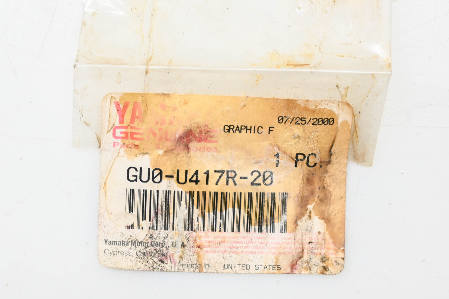 New OEM Yamaha GU0-U417R-20-00 YPVS Graphic F NOS