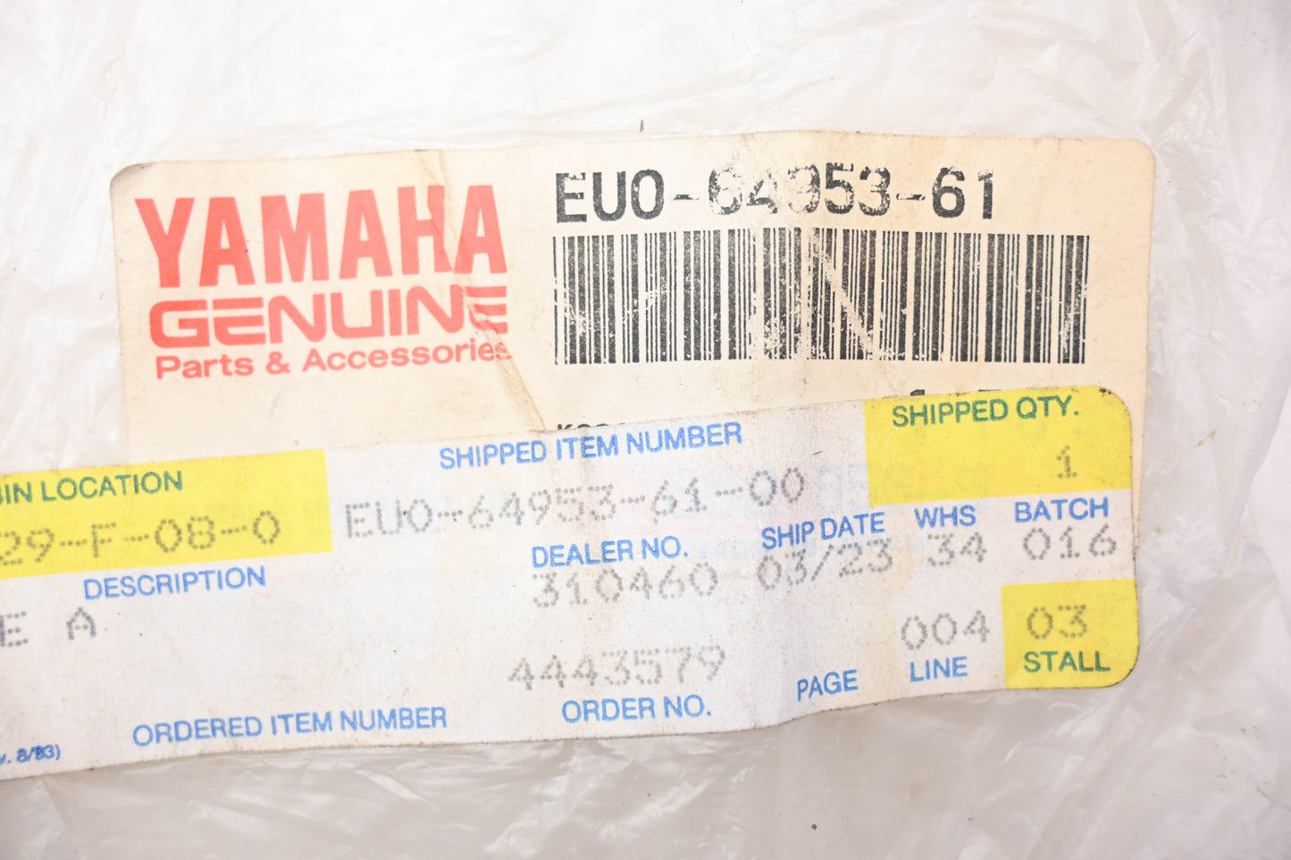 New OEM Yamaha EU0-64953-61-00 Plate NOS