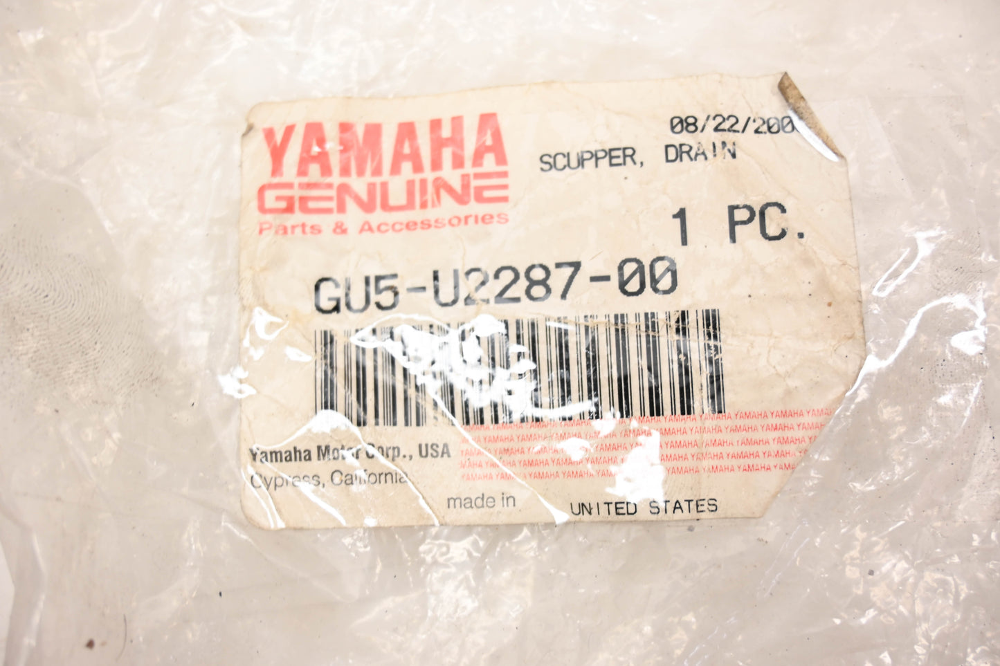 New OEM Yamaha GU5-U2287-00-00 Scupper Drain NOS