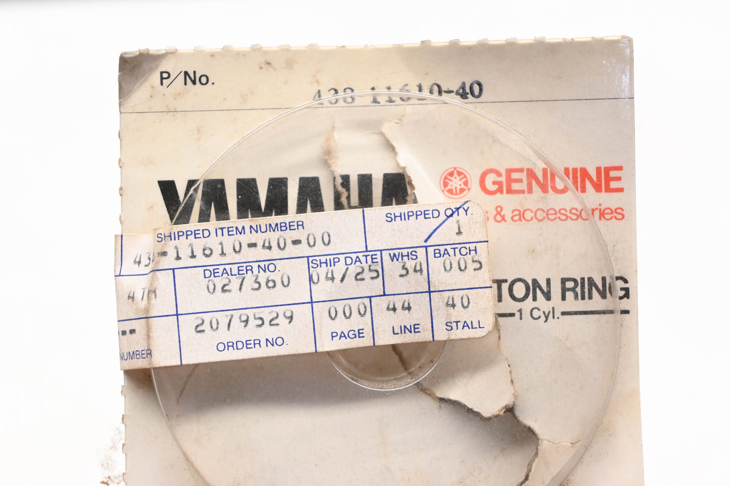 New OEM Yamaha 438-11610-40-00 Piston Ring Kit NOS