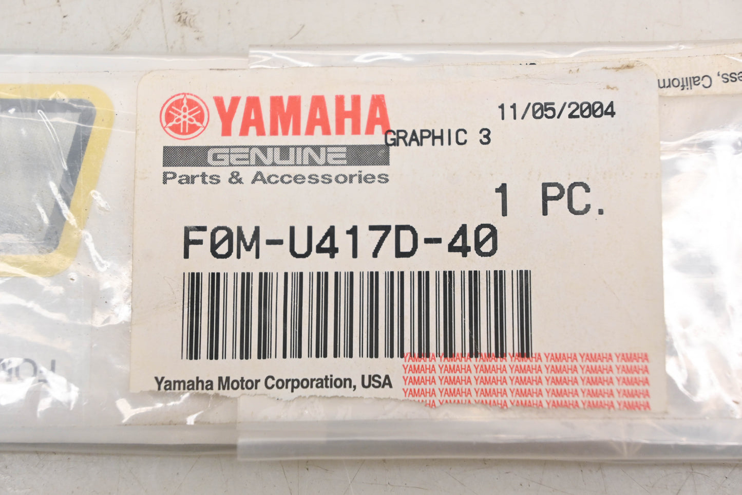 New OEM Yamaha F0M-U417D-40-00 WaveRunner Graphic #3 Decal NOS