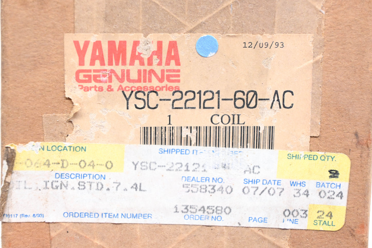 New OEM Yamaha YSC-22121-60-AC Ignition Coil Assembly NOS