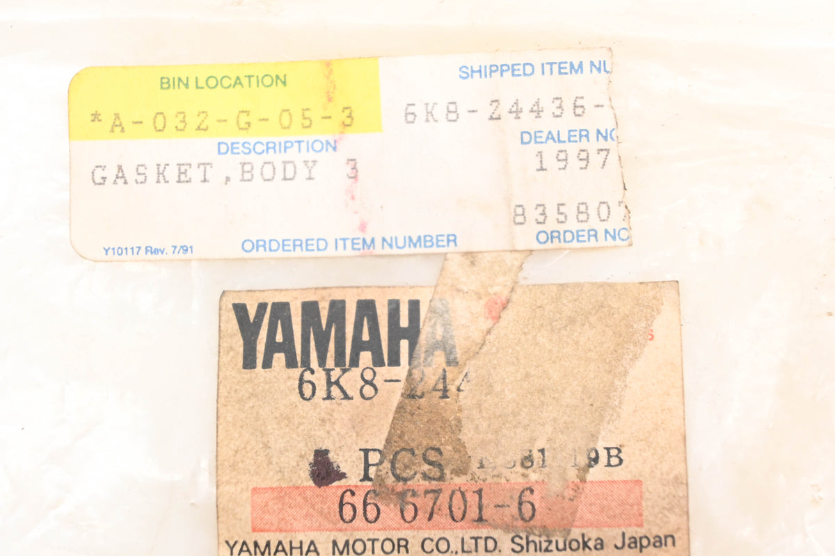 New OEM Yamaha 6K8-24436-00-00 Carburetor Body Gasket NOS