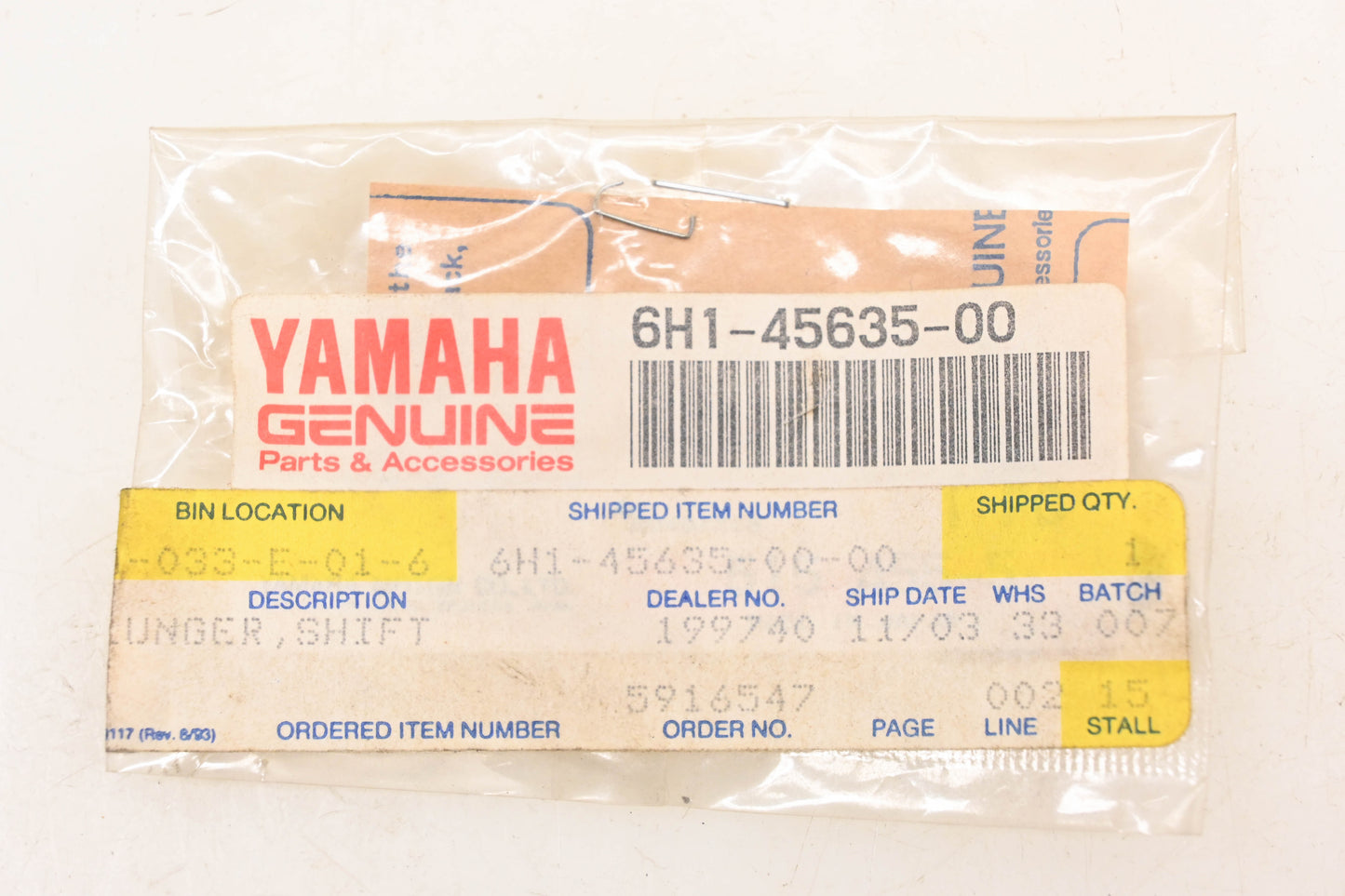 New OEM Yamaha 6H1-45635-00-00 Shift Plunger NOS