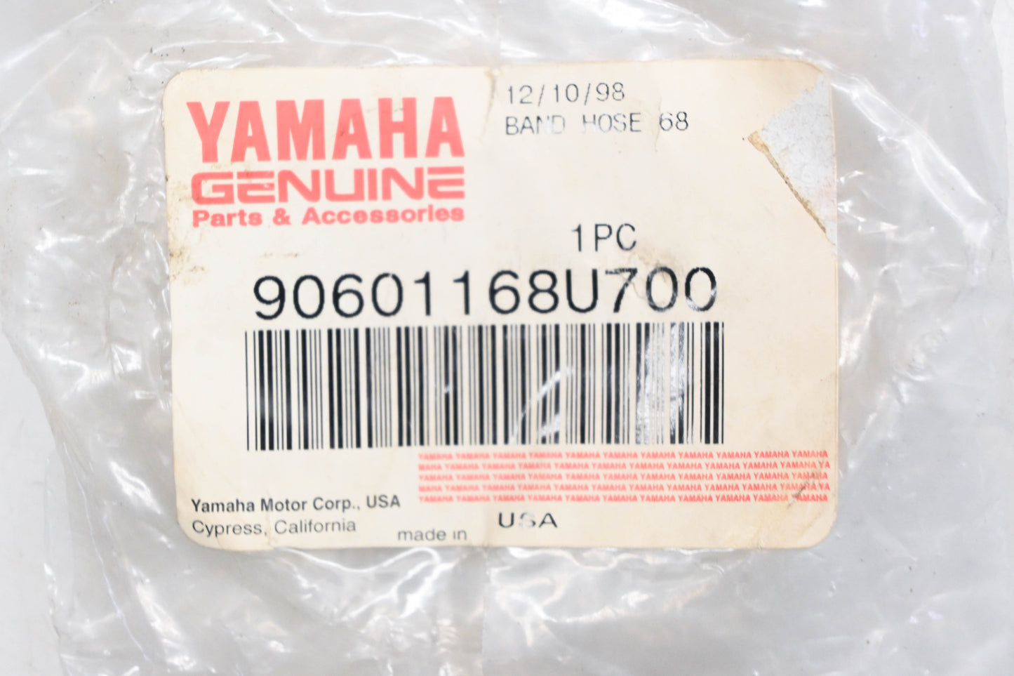 New OEM Yamaha 90601-168U7-00 Hose Band Clamp NOS