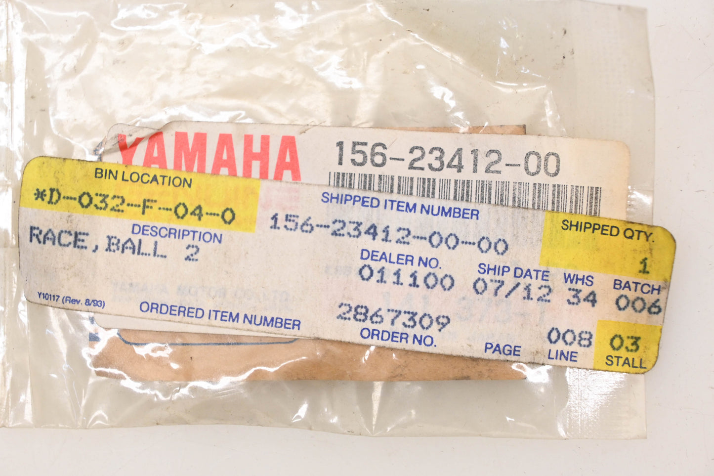 New OEM Yamaha 156-23412-00-00 Bearing Ball Race NOS