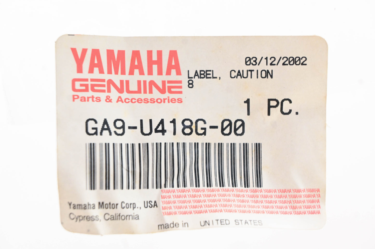New OEM Yamaha GA9-U418G-00-00 Caution Label Decal NOS
