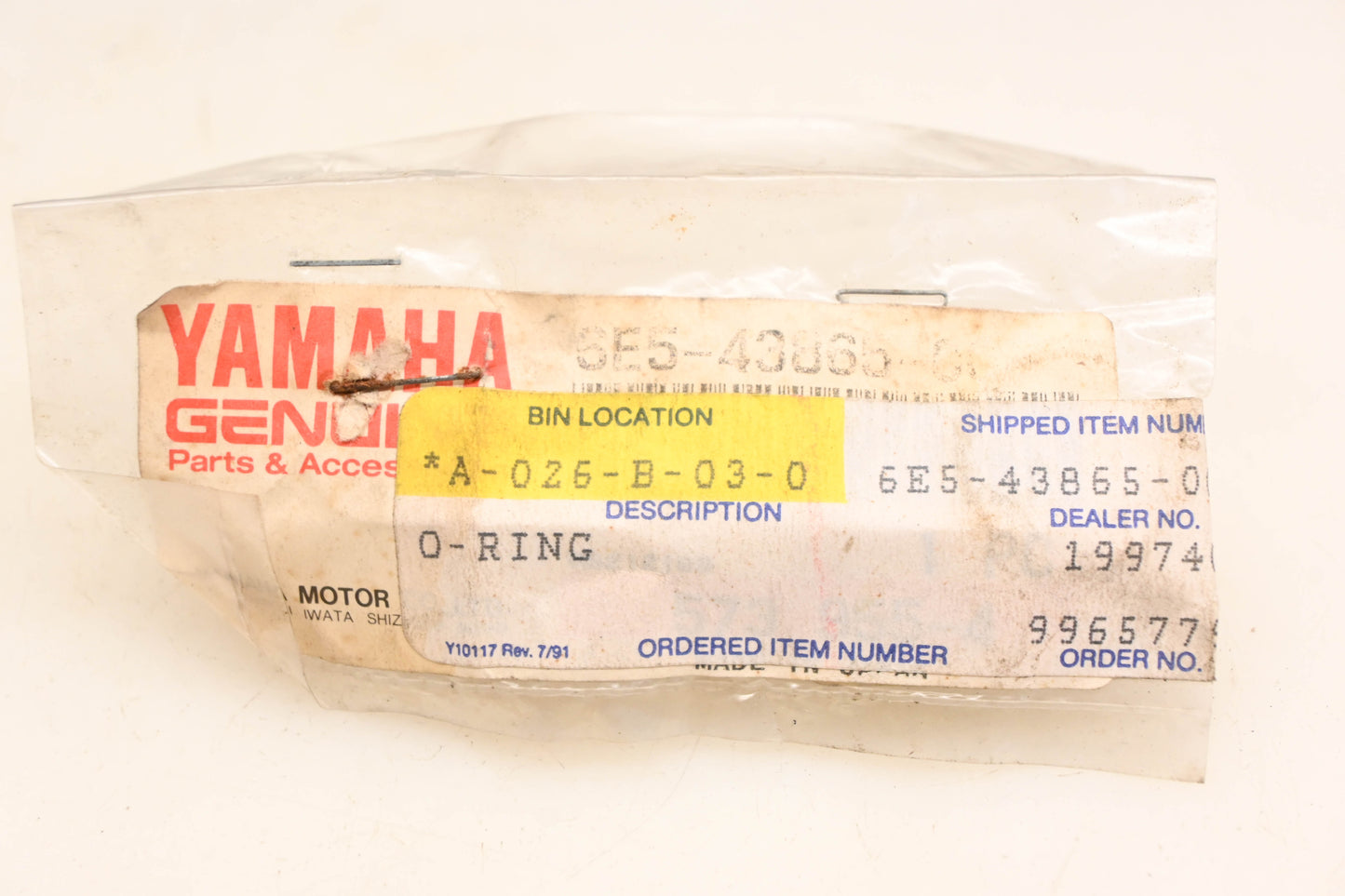 New OEM Yamaha 6E5-43865-00-00 O Ring NOS