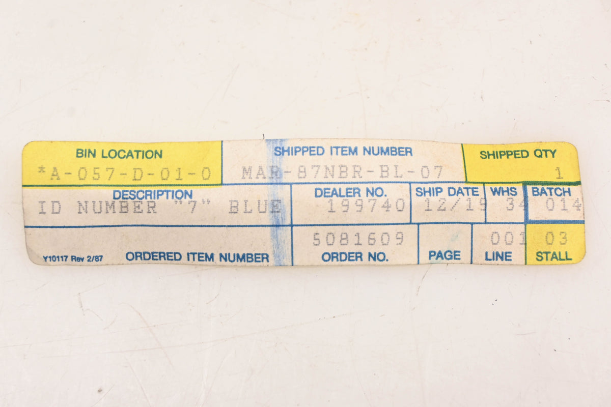 New OEM Yamaha MAR-87NBR-BL-07 Blue #7 Decal NOS