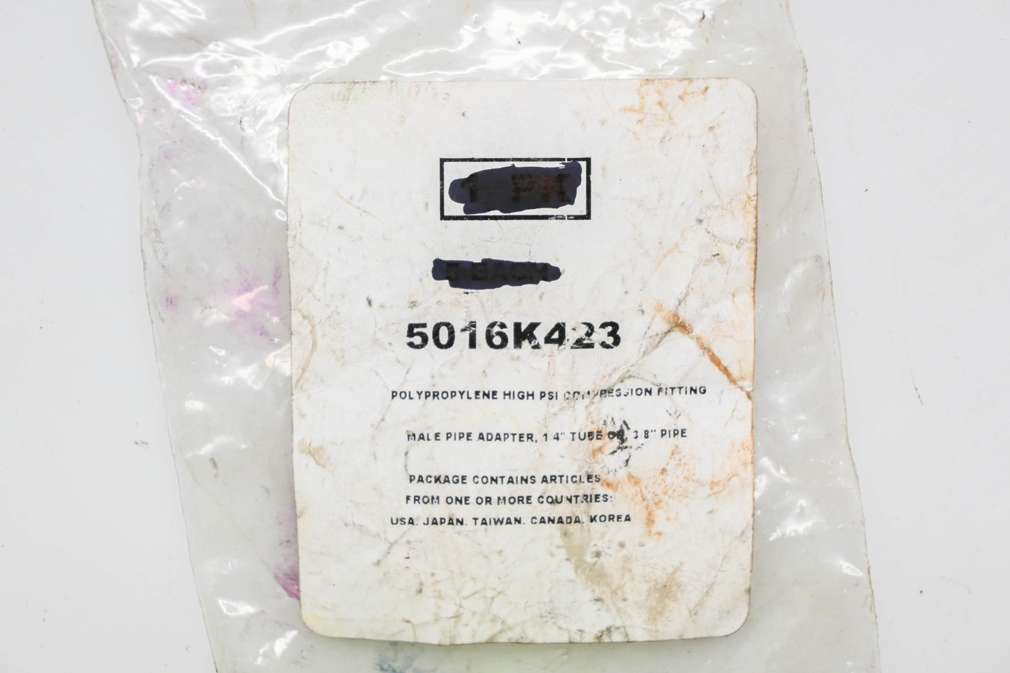 Aftermarket 5016K423 1/4" Compression to 3/8" MIP Polypropylene Adapter NOS