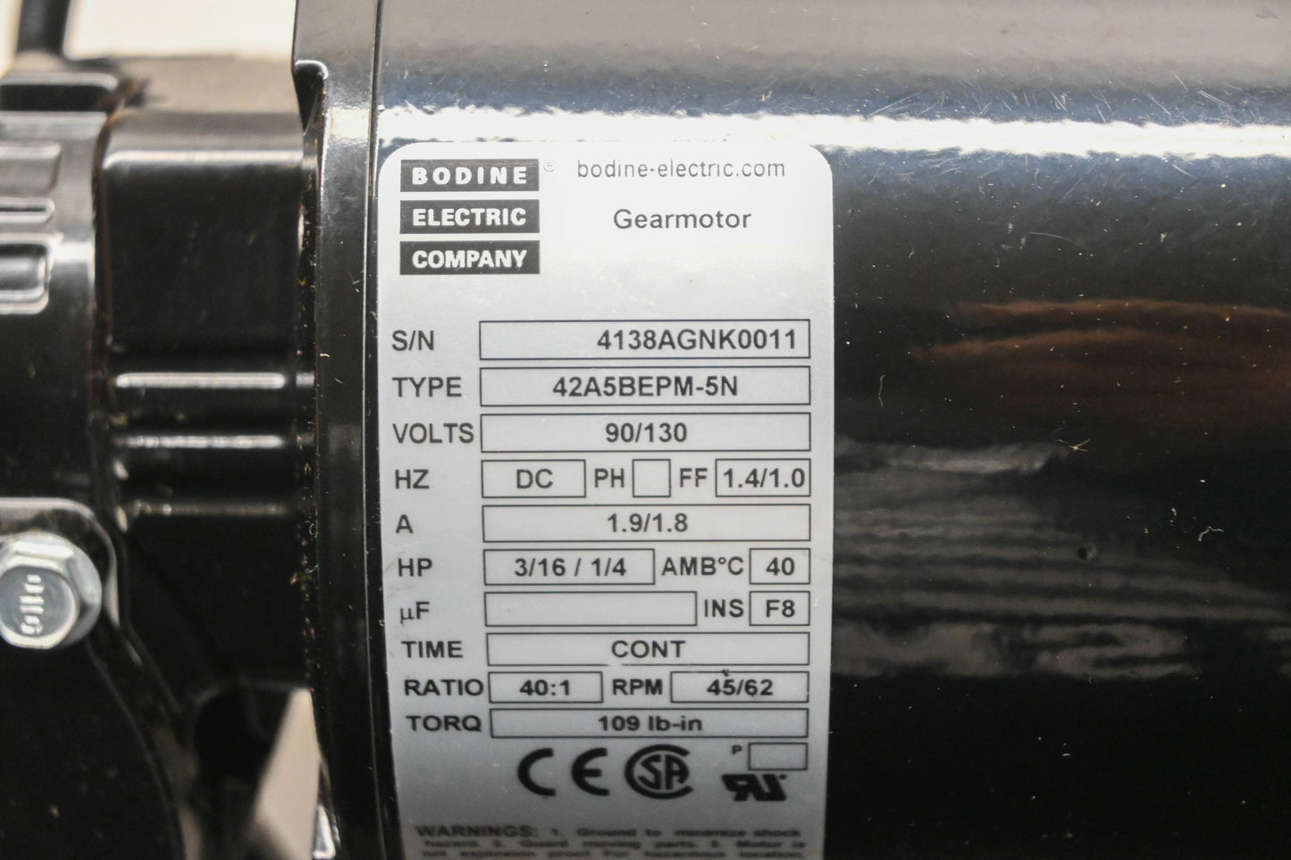 Bodine 4138, 42A5BEPM-5N Right Angle DC Gear Motor NOS