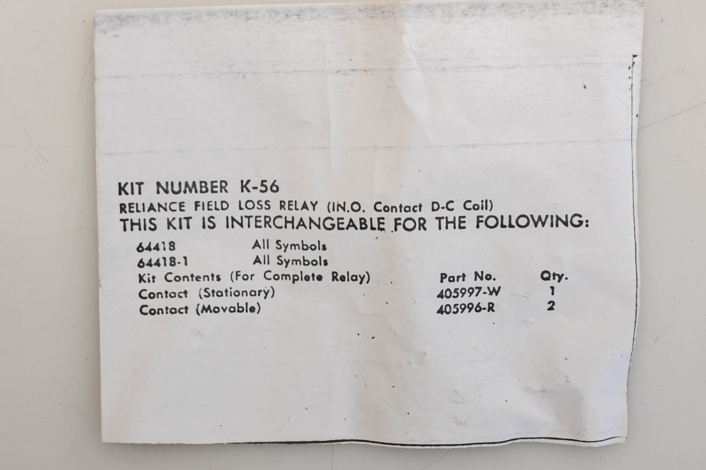 Reliance K-56 Contact Kit NOS