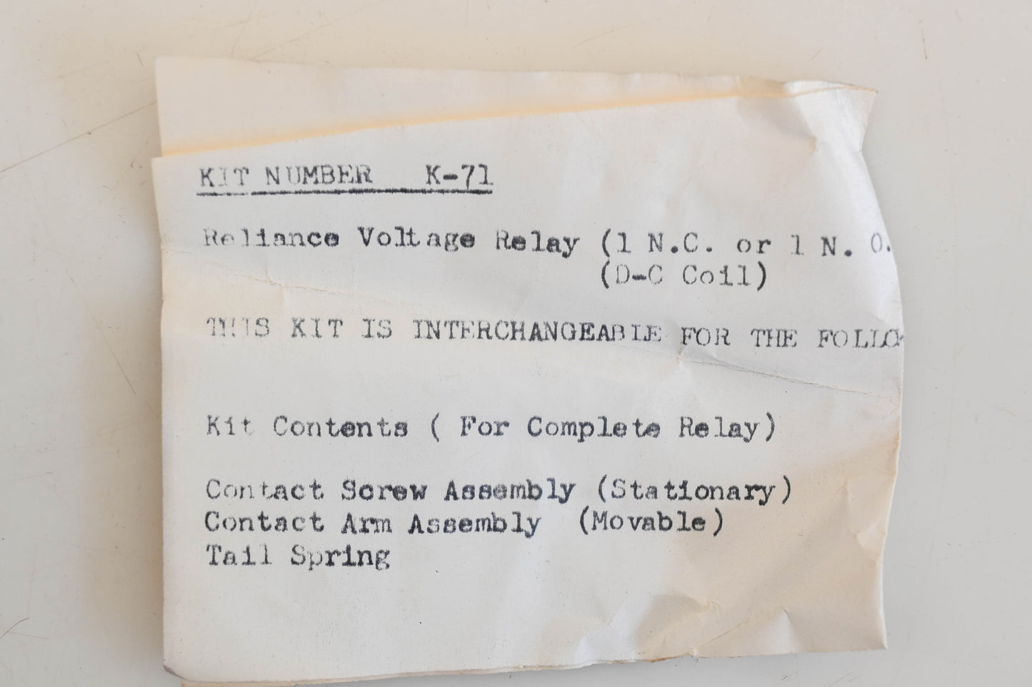 Reliance K-71 Contact Kit NOS