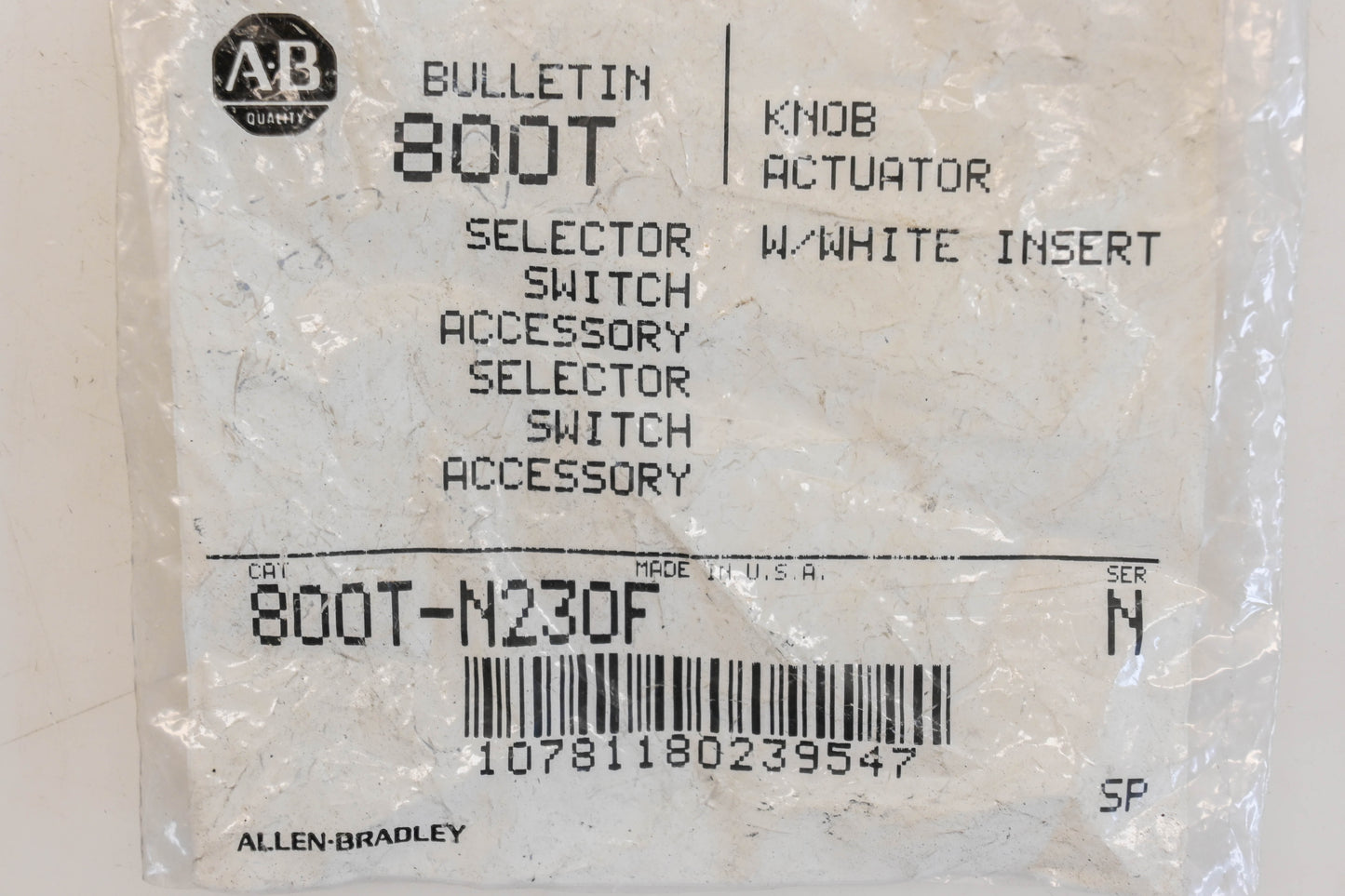 Allen Bradley 800T-N230F Selector Knob NOS